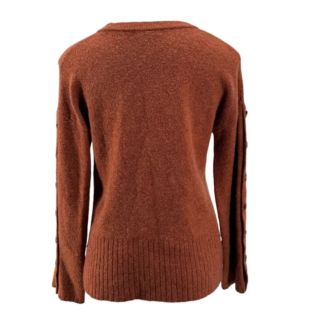 Madewell Women's Sweater Button Sleeve SZ XS Pullover Wool Alpaca Burnt Orange